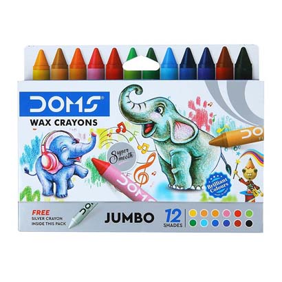 DOMS JUMBO WAX CRAYONS 12 SHADES WITHOUT PLASTIC TRAY 81050
