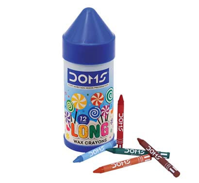 DOMS LONG WAX CRAYONS 12 SHADES PAPER TUBE 8739